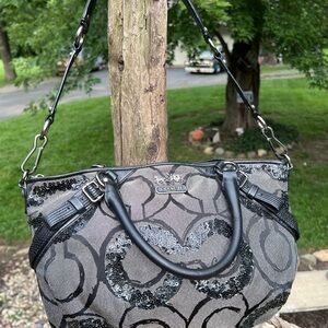 Coach Madison sequin OP Art satchel